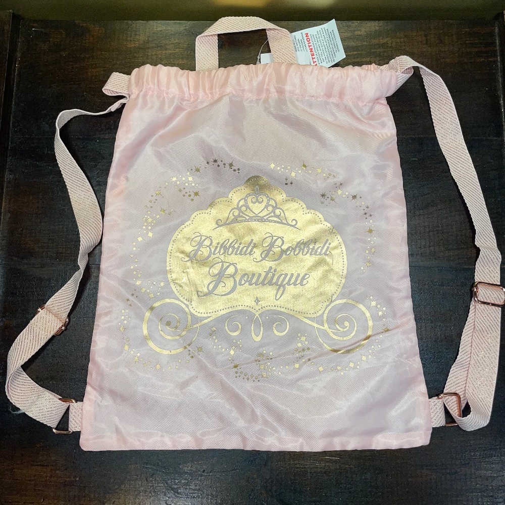 NWT Disney Cinderella Bibbidi Bobbed Boutique Drawstring‎ Backpack Bag